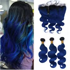 This black hair goes from black to different shades of blue. Amazon Com Tony Beauty Hair Black And Dark Blue Two Tone Ombre Virgin Hair Wefts With Full Lace Frontal Closure 13x4 Body Wave 1b Blue Ombre Indian Human Hair Weave Bundles Extensions 10