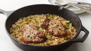 skillet pork chops and rice for two