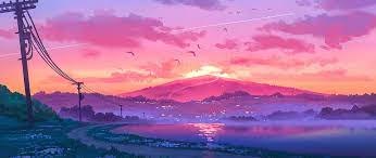 anime sunset aesthetic art
