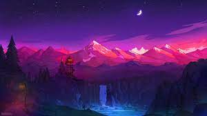 1366x768 colorful mountains night