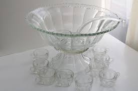 Huge Vintage Glass Punch Bowl Set W