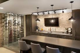 Contemporary Basement Bar With Track