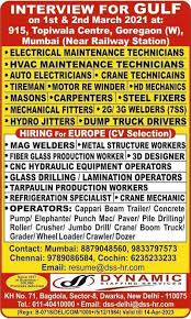 Large Job Vacancy For Gulf And Europe