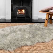 grey faux fur sheepskin hide rug isla