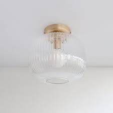 Clear Reeded Glass Flush Ceiling Light