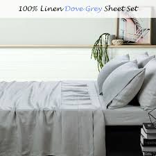 Details About 4 Pce 100 Pure Linen Dove Grey Sheet Set By Vintage Design Homewares Queen Ki