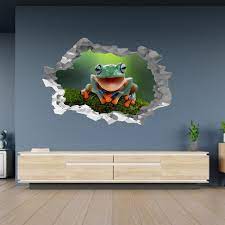 Wall Sticker Smiling Green Frog Life 3d