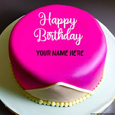 pink round happy birthday cake with