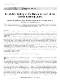Pdf Reliability Testing Of The Dutch Version Of The Radner