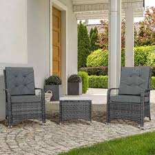 Outsunny Rattan Bistro Set Grey 841