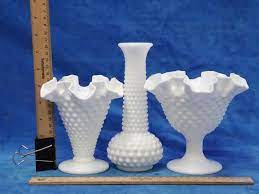 Lot Milk Glass Hobnail Vase 2 X