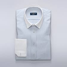 Dress Shirt In Luxurious White And Blue Herringbone