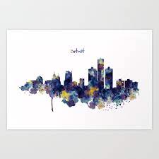Detroit Skyline Silhouette Art Print By