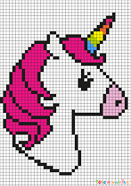 Pixel art tete de licorne : un coloriage à imprimer gratuitement avec Tête  à modeler