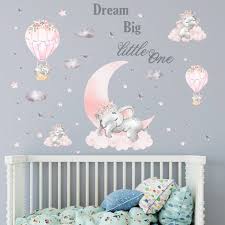 Elephant Wall Stickers Pink Hot Air