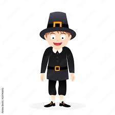 Happy cartoon pilgrim man, vector thanksgiving character illustration  isolated on white background Векторный объект Stock | Adobe Stock