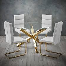 Each chair has taken multiple coats of paint to cover and a lot of time was. Sleek Modern White Leather Pair Of 2 Dining Chairs With Polished Gold Legs