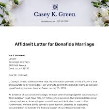 affidavit letter for bonafide marriage
