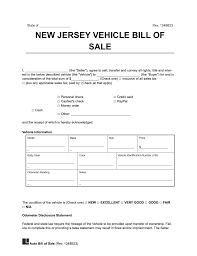 new jersey vehicle bill of form