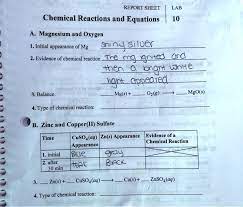 Report Sheet Lab Chemical Reactions