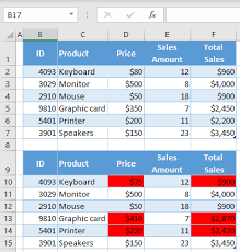 how to compare two tables in excel
