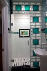 Colored Glass Block Shower In A Small