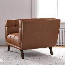 genuine leather upholstered armchair