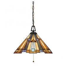 Tiffany Style Ceiling Pendant With Art