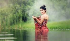 Free Images : water, outdoor, rock, girl, woman, countryside, sunlight,  flower, wet, cute, river, model, young, romance, asia, bare, lifestyle,  smile, thailand, life, farmer, bathtub, the world, the village, face,  outside, dress,