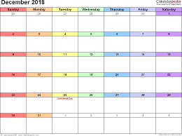 December 2018 Calendars For Word Excel Pdf