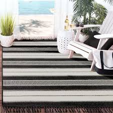 black and white striped outdoor rug