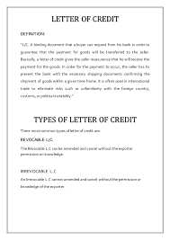 Letter Of Credit Report