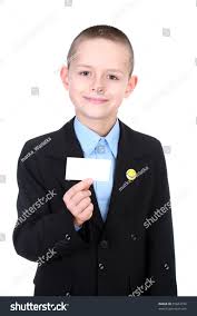 Business Kid Presenting Card On White Stock Photo Edit Now