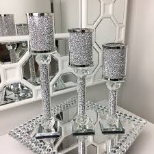 Set Of 3 Tier Silver Glass Crushed