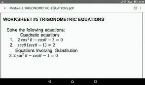 Trigonometric Equations Pdt Worksheet