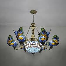 Stained Glass Butterfly Pendant Lamp 7 Lights Tiffany Style Chandelier For Restaurant Hotel Takeluckhome Com