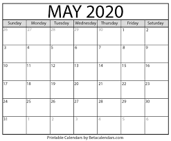 Blank May 2020 Calendar Printable Beta Calendars