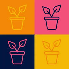 Pop Art Line Plant In Pot Icon Isolated