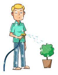 Man Watering Plant In A Pot Cartoon
