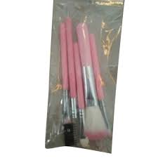 plastic pink makeup brush set for