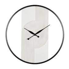 Novogratz White Wood Art Deco Inspired Line Art Geometric Wall Clock With Black Accents