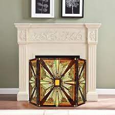 Stained Glass Fireplace Screen 3 Pcs