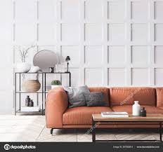 close modern orange leather sofa