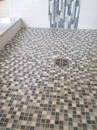 glass mosaic shower floor detail