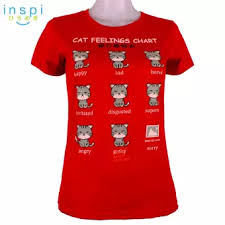 Inspi Tees Ladies Loose Fit Cat Feelings Red Tshirt Printed Graphic Tee T Shirt Shirts Tshirts For Women Womens