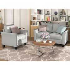 Godeer 54 In W 2 Piece Linen Living Room Furniture Armrest Single Chair And Loveseat Sofa In Light Gray