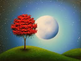 Moon Wall Decor Red Tree Painting