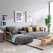 nordic teak wood sectional sofa set
