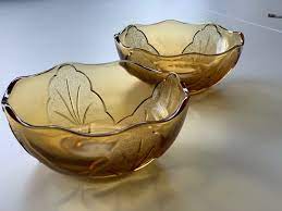 Yellow Bronw Glass Bowl Set Of 2