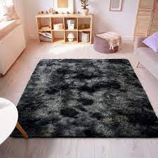 merryhome soft plush faux fur area rug 4x6 feet luxury modern rugs rectangular fuzzy carpet for bedroom living room kids room black